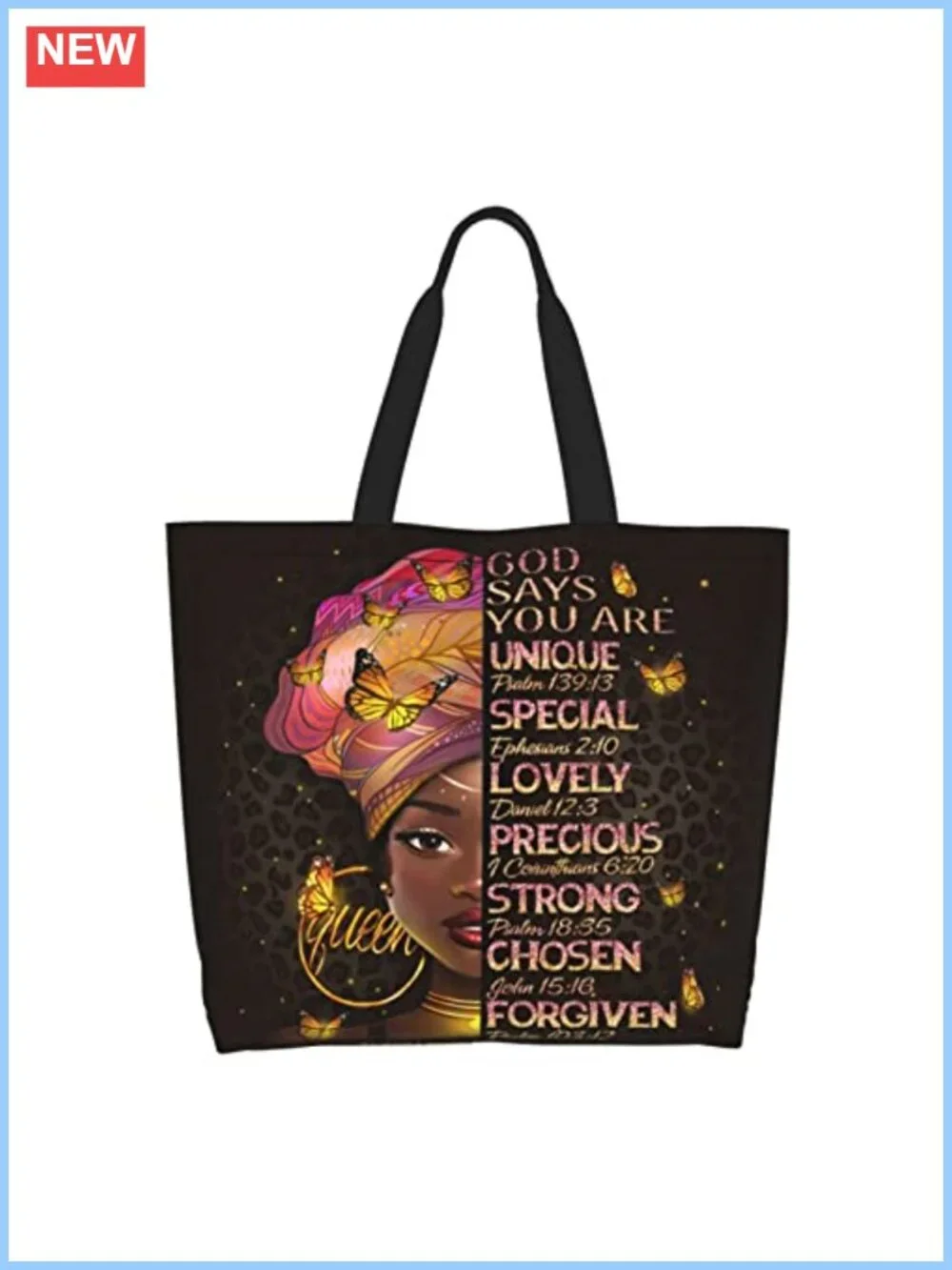 African American Queen Fashion Shoulder Tote Bag 100% Polyester, Travel Gym Work